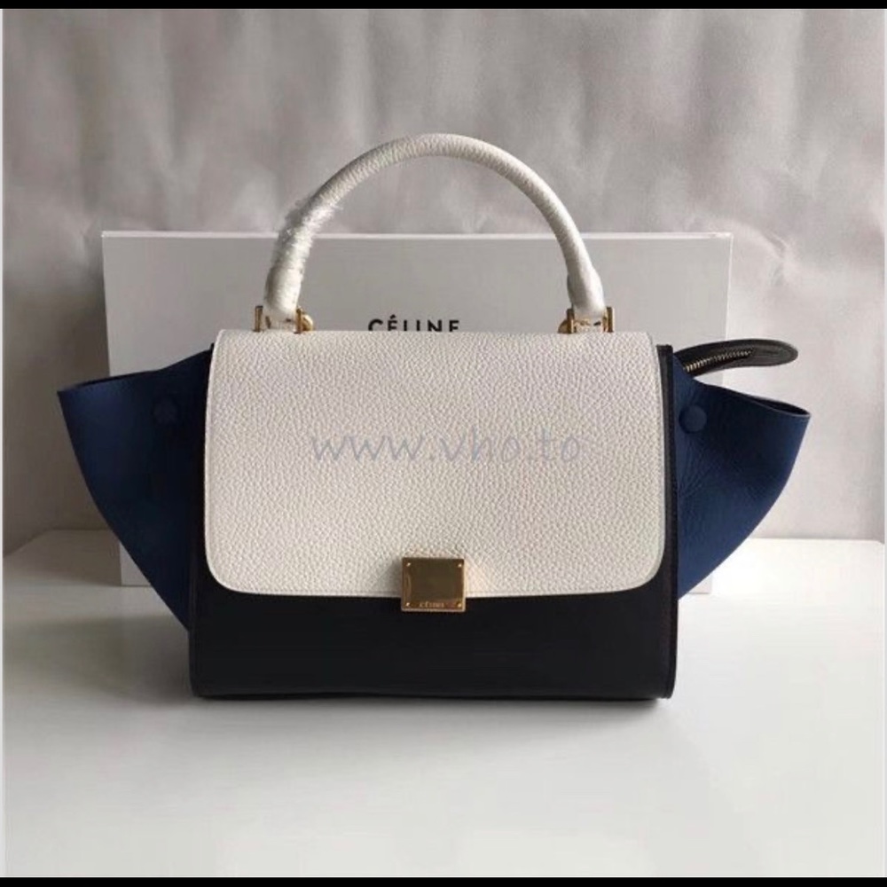 Medium Black, Sea, and White Celine Trapeze Bag
